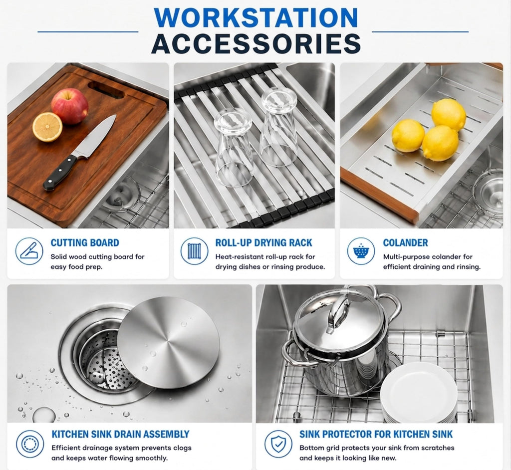 30 Inch Undermount Kitchen Sink Double Bowl, Stainless Steel Workstation