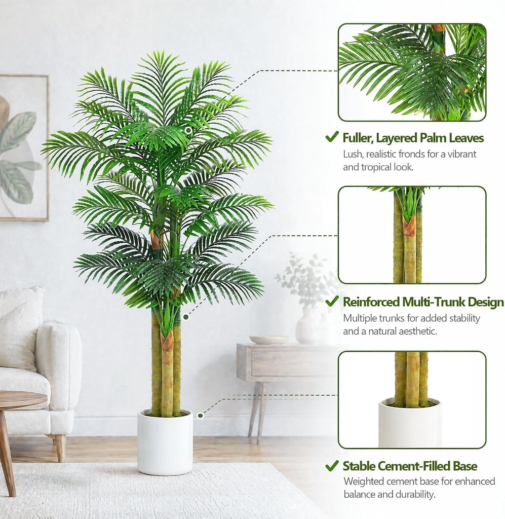 5FT Artificial Golden Cane Palm Tree, Fake Palm Tree UV Resistant