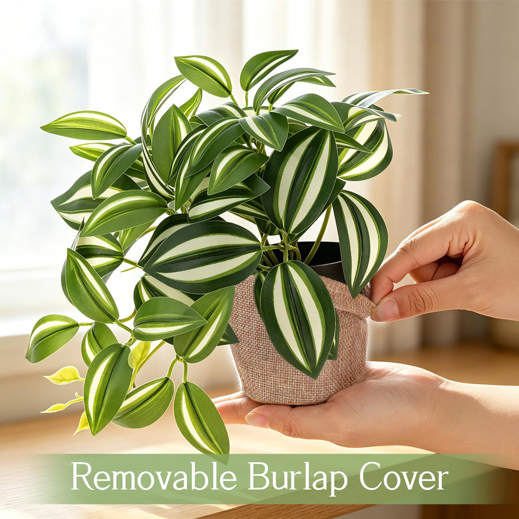 2Pcs Small Fake Trailing Plant with Removable Burlap Pot Cover