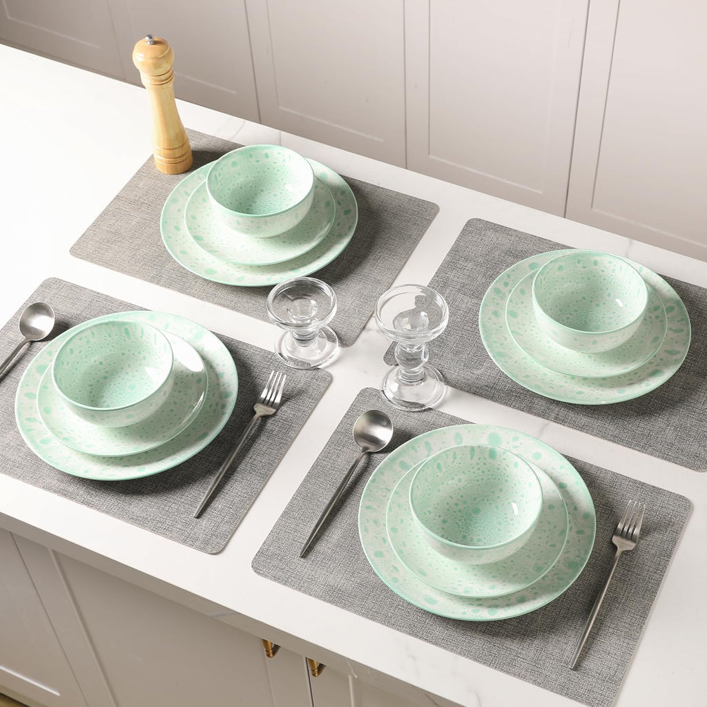 12 Pcs Speckled Glaze Ceramic Dinnerware Set for 4, Mint Green