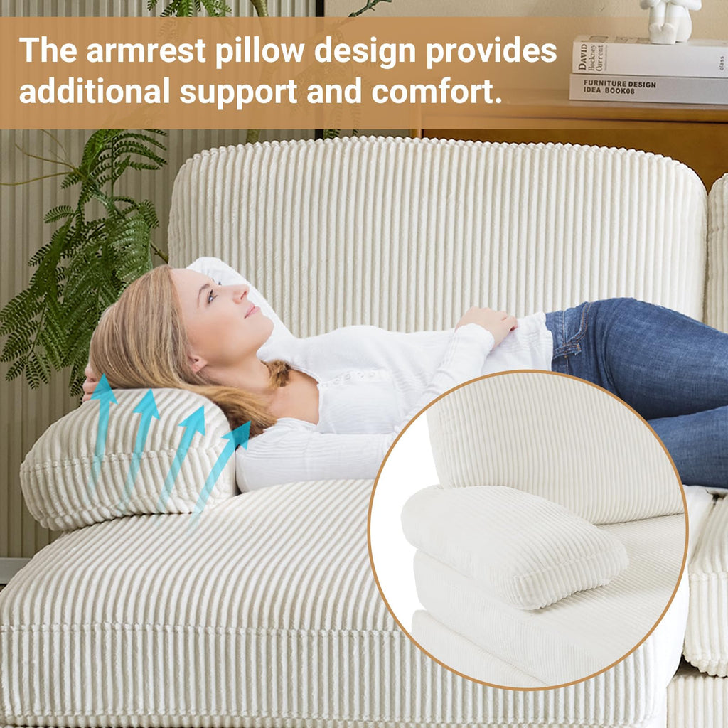 110' U Shaped Comfy Sectional Couch, Double Chaise Sofa in Corduroy Fabric, 4-Seater Upholstered Couch with Memory