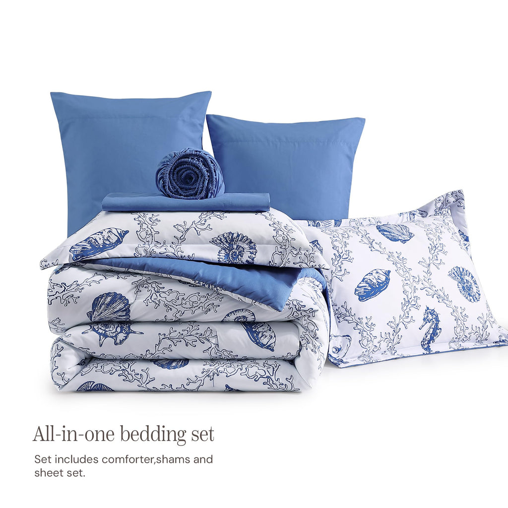 Comforter Set-7 Pieces Coastal Blue Bed in a Bag