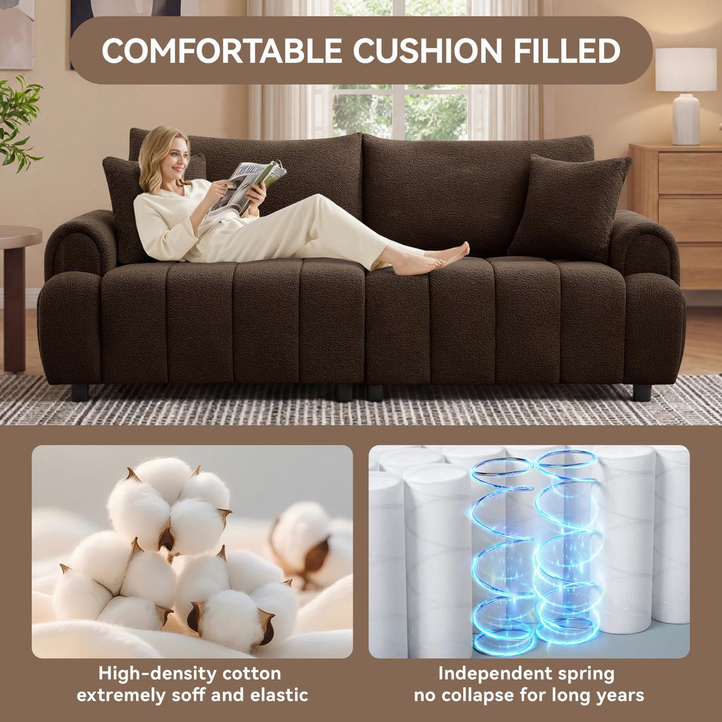 88'' Boucle Loveseat Couch, Modern Oversized 2 Seater Couches with Round Armrest & Solid Wood Frame, Upholstered