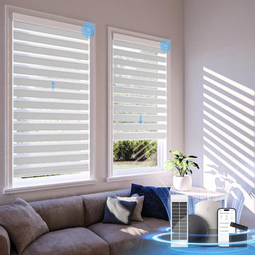 Motorized Zebra Blinds with Remote,Rechargeable Smart Electric Cordless Shade,White,34" W X 72" H
