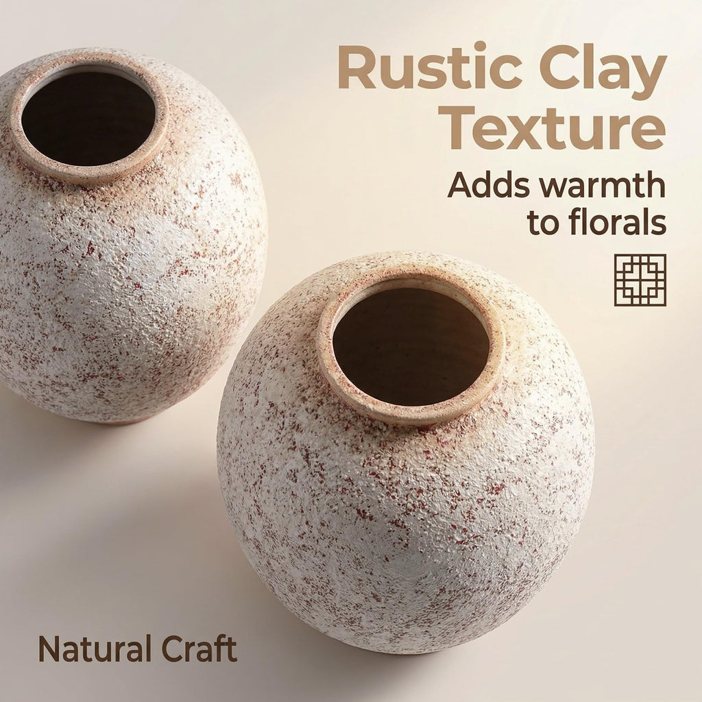 Large Ceramic Vase, 10.8" H, Red White Speckled