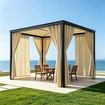8 Panels Outdoor Curtains Waterproof - 52x84 Inches Cream Blackout Curtains, Polyester Weatherproof Privacy Drapes