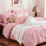 7 Pieces Pink Queen Comforter Set, Pintuck Pinch Pleat Bed in a Bag