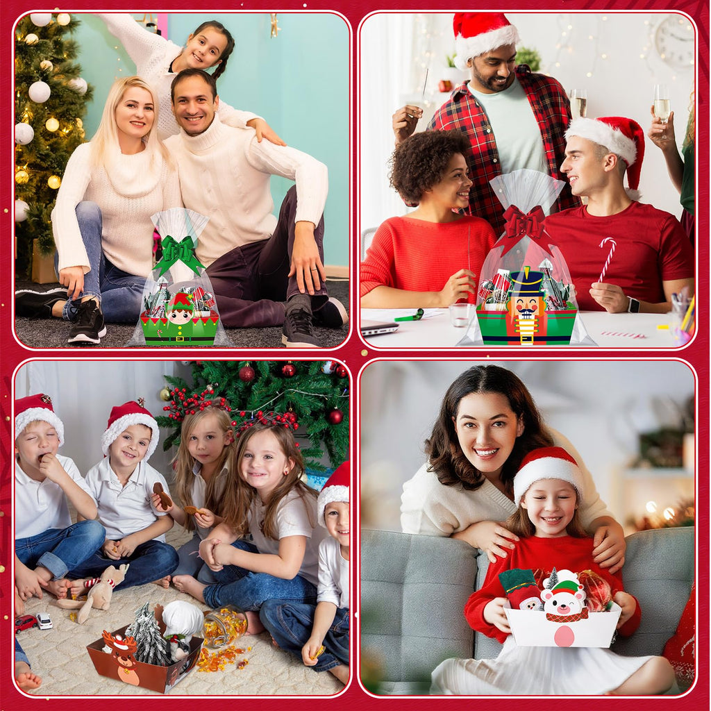 72 Pcs Christmas Gift Baskets Empty to Fill Kit DIY Basket for Gifts Empty Bulk Market Tray Favor with Handles Clear