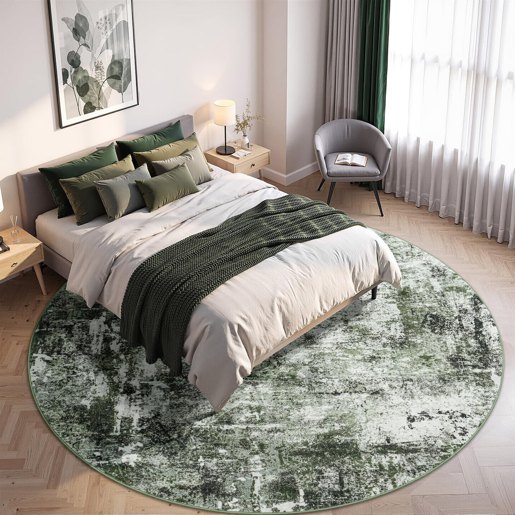 Round Area Rugs 8Ft, Washable Dark Green Circle Rug