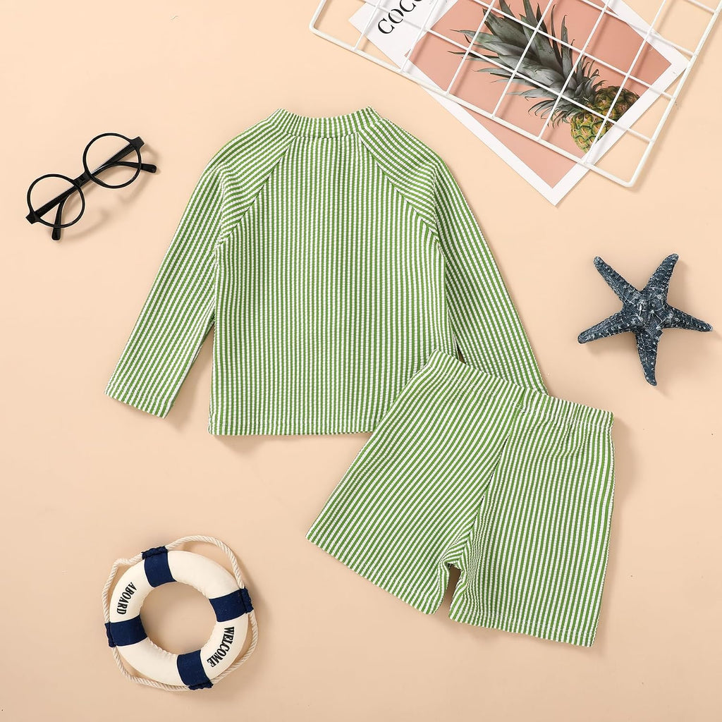 Toddler Baby Boys Long Sleeve Rashguard Swimsuit 2 Piece Set Swim Shirt Trunks Bathing Suit
