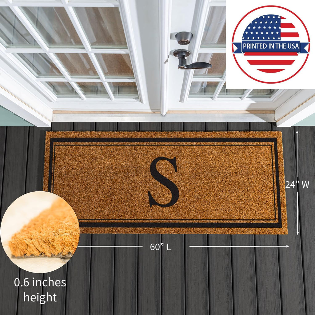 Monogram Extra Large Coir Doormat, 60x24 Inches Front Door Mat, Outdoor Indoor Entrance Rug, Welcome Mat for Double