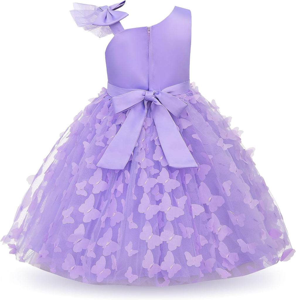 Flower Girl Dress Floral Butterfly Tulle Tutu Bowknot for Wedding Birthday Party