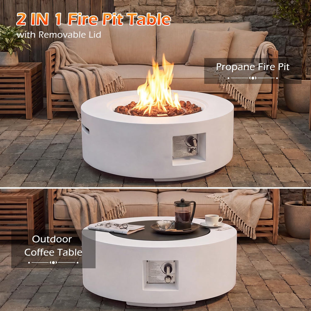 30" Outdoor Propane Fire Pit Table Round Gas Fire Pit Table, No Tank Holder