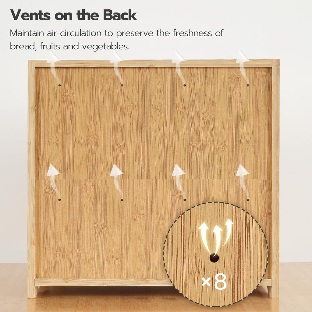 Bamboo Countertop, 2 Tier Roll-Top Bread Bin, Food Storage Box, Large Capacity Keeper, Wooden Storage Cabinet