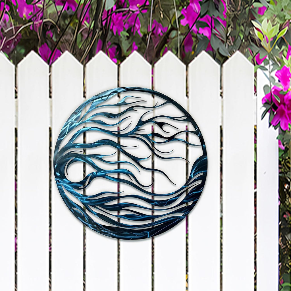 Blue Abstract Wave Metal Wall Art, Nautical Decor