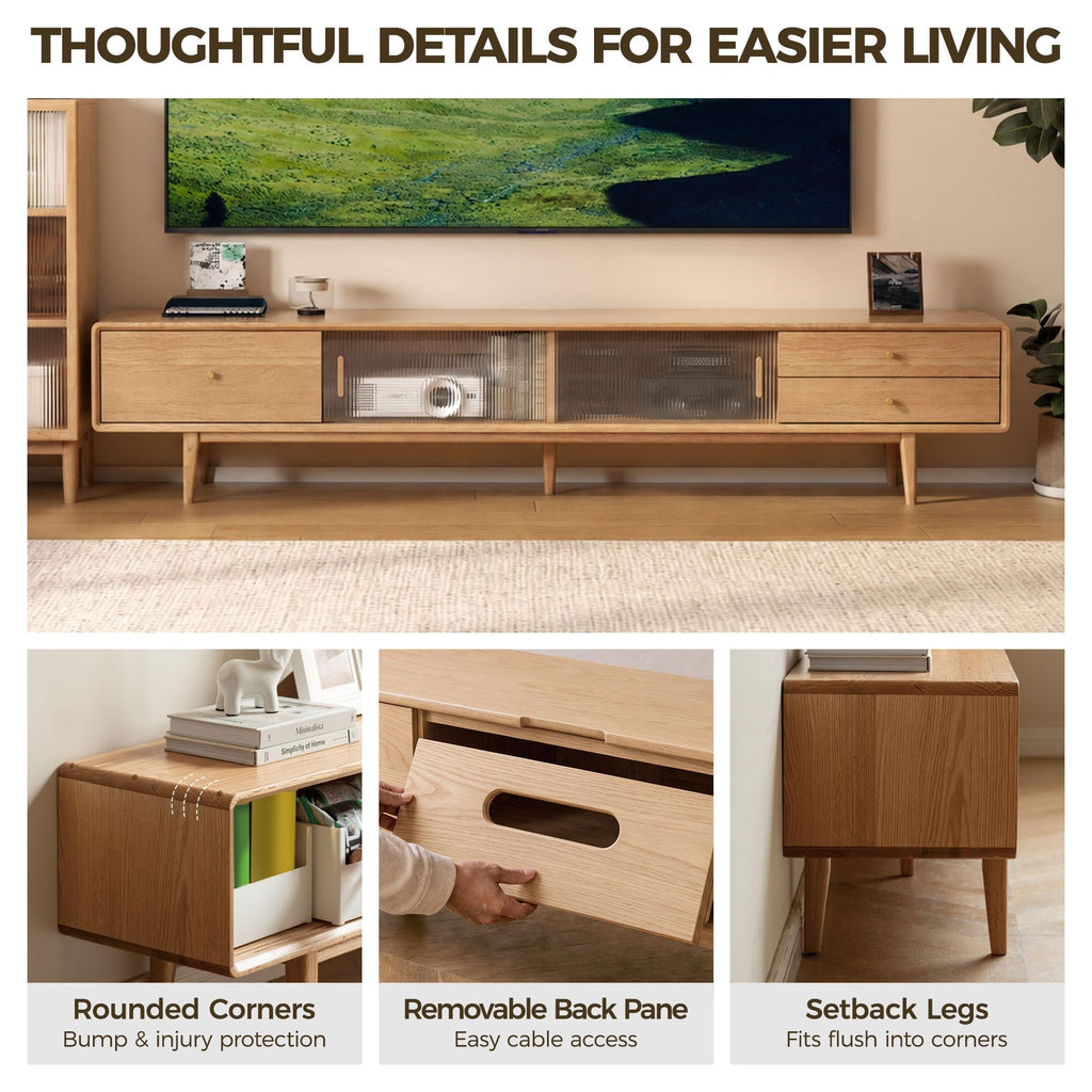 86" Solid Oak TV Stand, Extra Large Entertainment Center, Fully Assembled