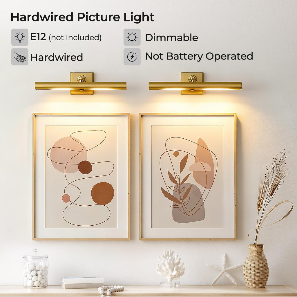 Hardwired Picture Light 24", Dimmable Brass Wall Sconce for Art Display