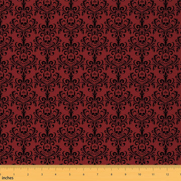 Red Black Damask Gothic Upholstery Fabric 2 Yards Soft