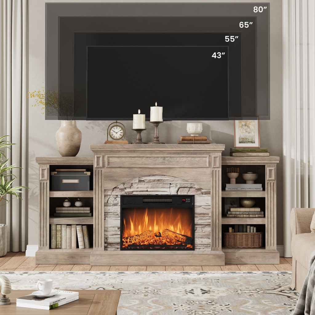 70" Farmhouse Electric Fireplace with Mantel, Rustic Gray