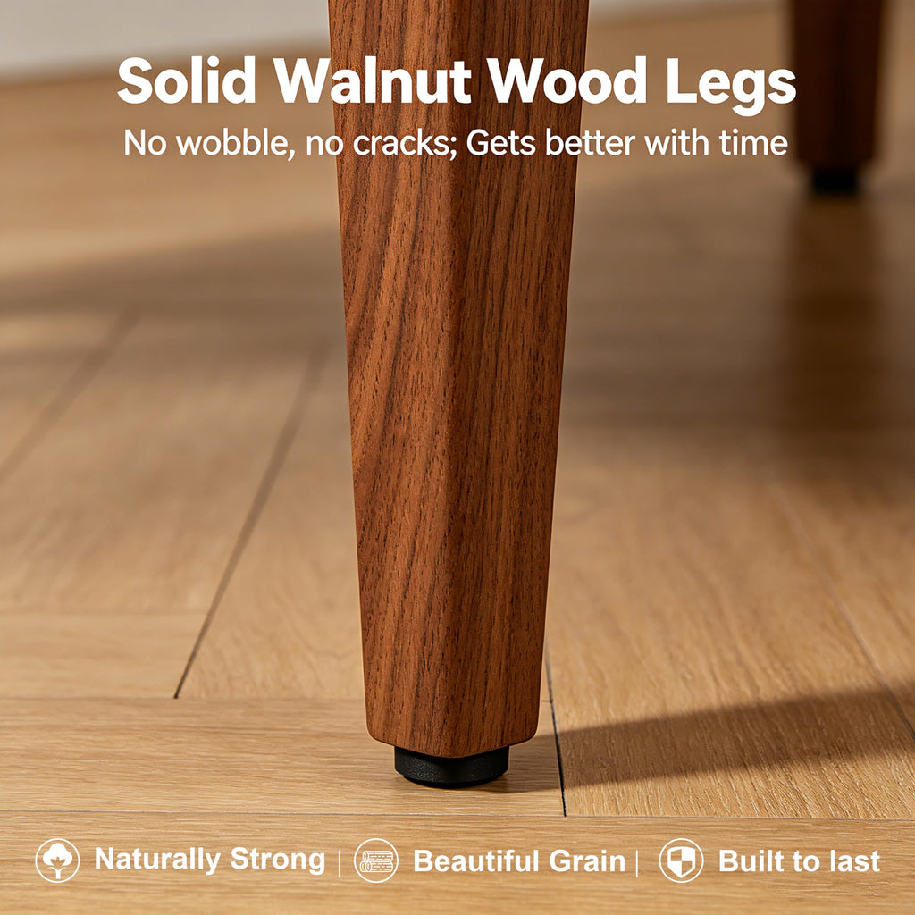 Wooden Dining Chairs Set of 6, Upholstered Kitchen Chairs with Walnut Wood Legs and Curved Linen Fabric Backrest