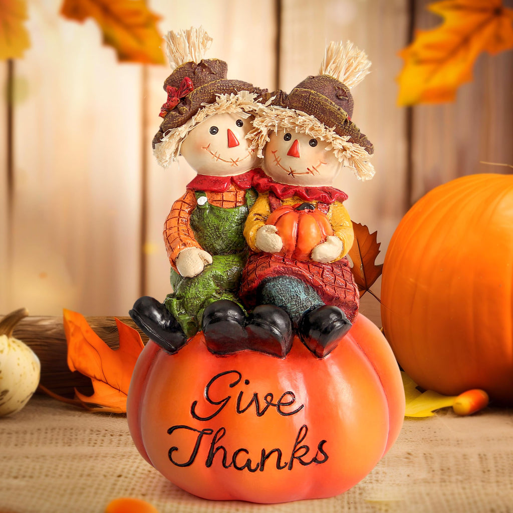 Thanksgiving Pumpkin Scarecrow Figurine, Fall Decor for Shelf Table Mantel