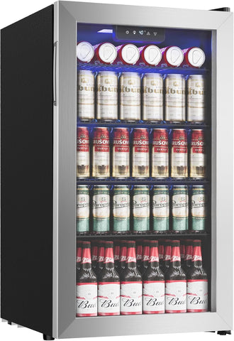 Beverage Refrigerator Cooler - 126 Can Mini Fridge with Glass Door for Soda Beer