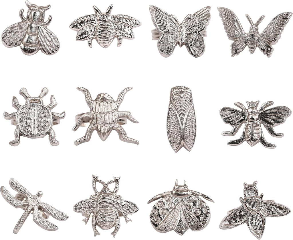Silver Insect Napkin Rings, 12-Pack Metal Spring Set - Set of 12