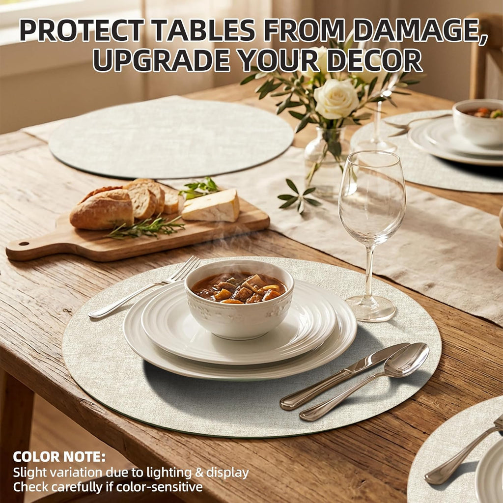 Placemats, 15 Inch Round Faux Leather Place Mats - Set of 6