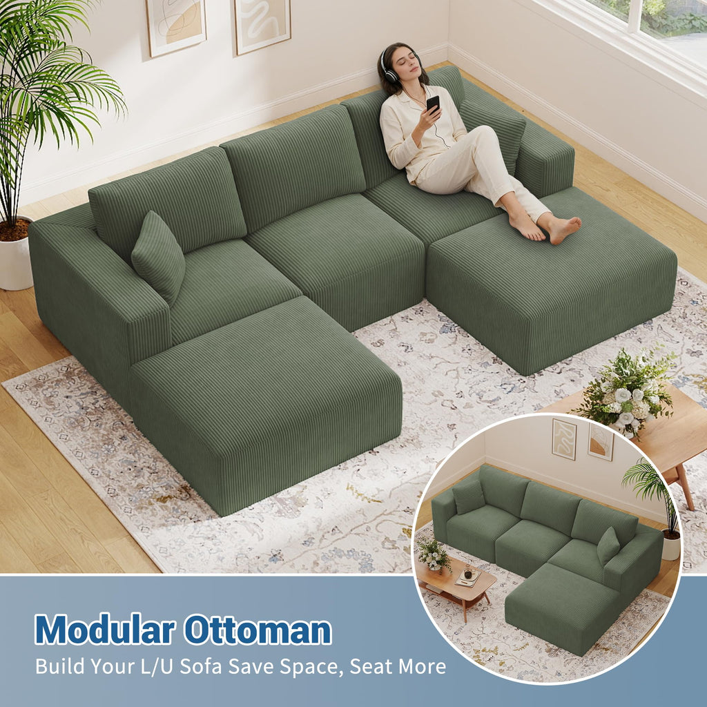 40" Oversized Square Corduroy Ottoman, Large Ottoman Pouf Footstool, Green
