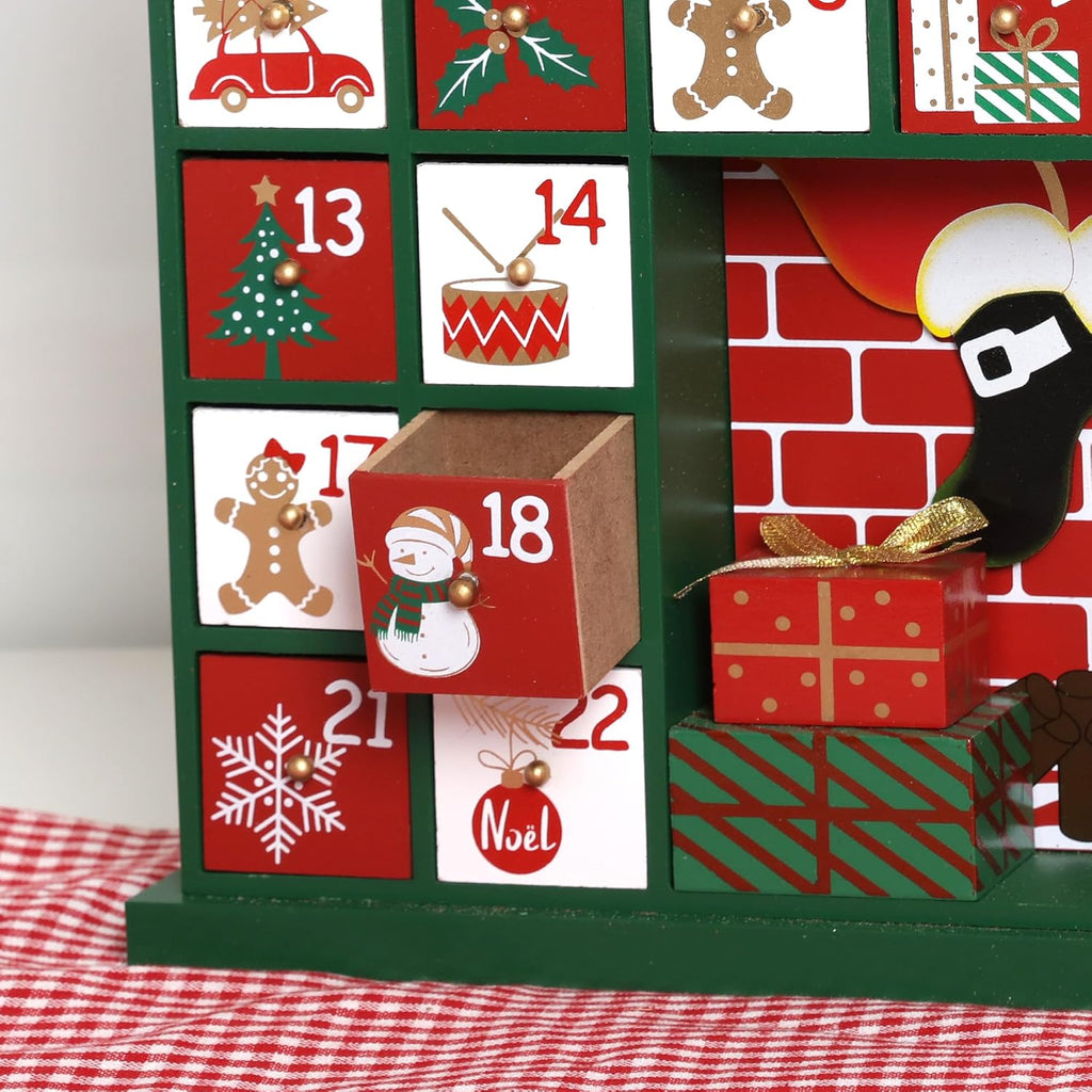 Extra-large Wooden Christmas Advent Calendar with Drawers, 24-Day Countdown to Christmas, Holiday Decoration