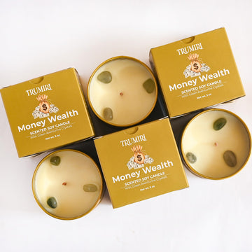 Money Wealth - Crystal Candles Scented - Pack of 3 x 5oz Soy Wax Natural Clean Organic Non Toxic with Essential Oils