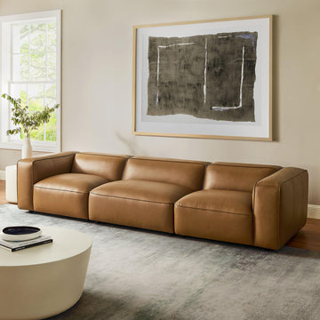 Auren Vegan Leather 3 Piece Modular Sofa in Camel - Faux Leather 3 Seater Couch - Comfy Mid Century Modern PU Leather