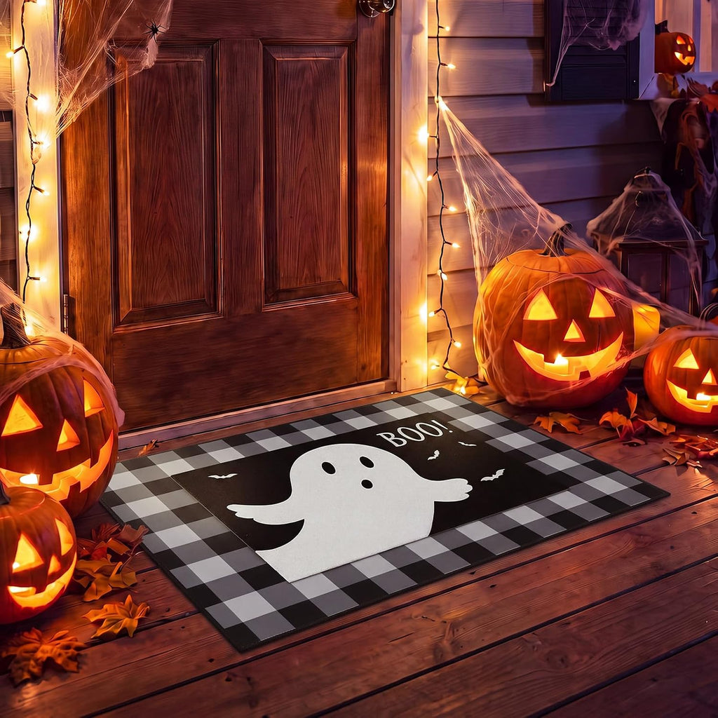 2 Pcs Halloween Ghost Door Mat | Non-slip Backing, Weather Resistant, Imitation Coco Coir Fiber, Easy Clean, for