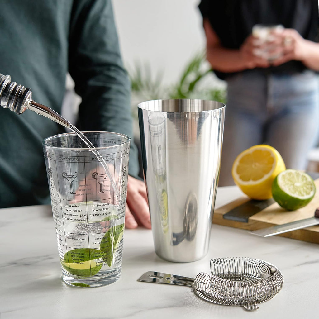 3-Piece Barware Set for Mixed Drinks and Cold Brew Cocktails, Includes Cocktail Shaker Tin, Cocktail Mixing Glass - Set of 3