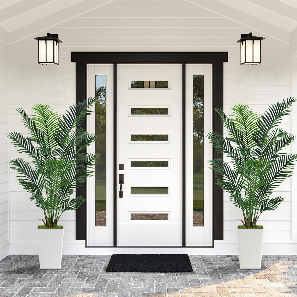 Artificial Palm Tree 6FT, Faux Palm Tree with Tall White Planter, Realistic Leaves & Natural Wood Trunk, Ideal Decor
