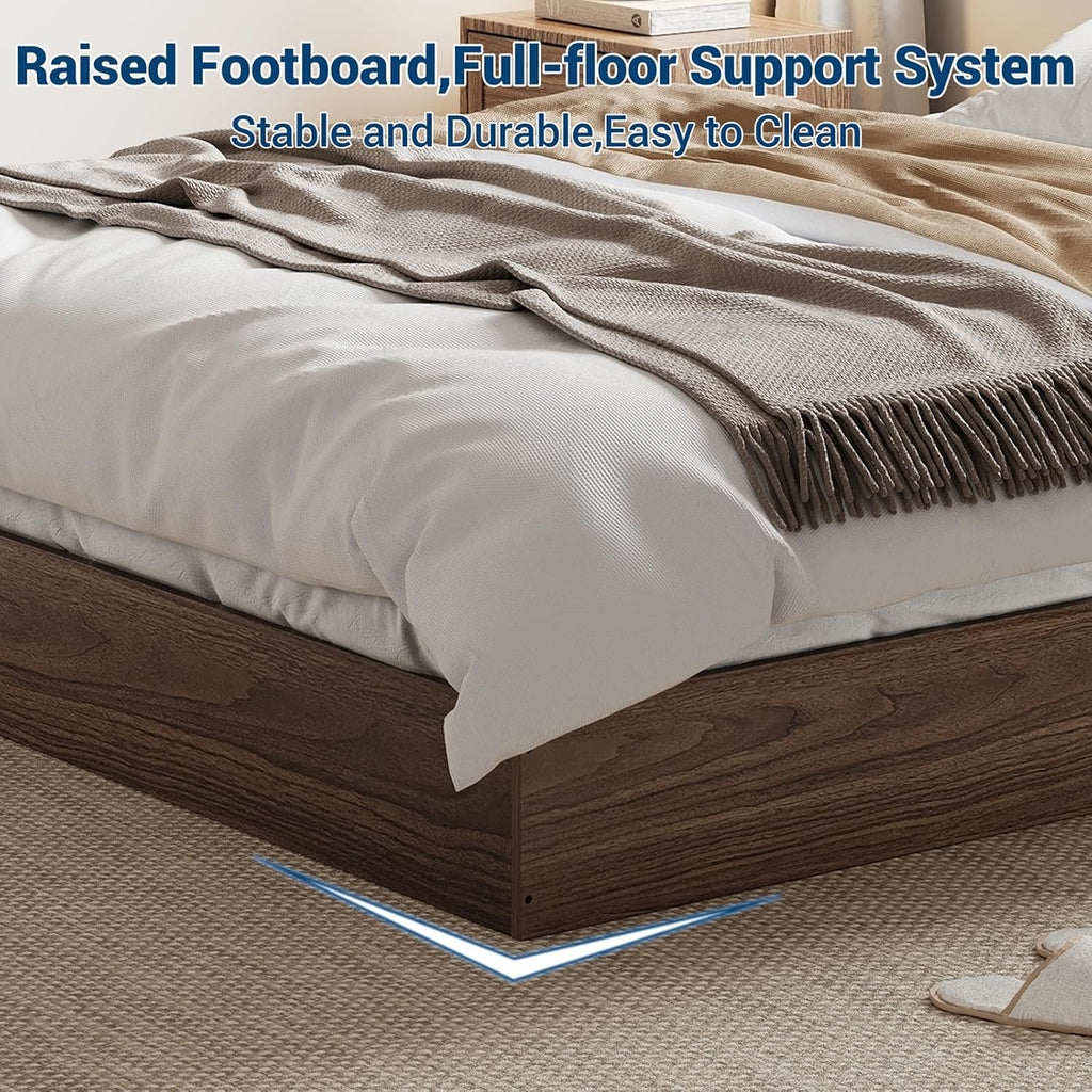 Wood Platform Bed Frame, Low Profile Floor Bed Frame with Wooden Slat Support, Minimalist Flat Bed Box