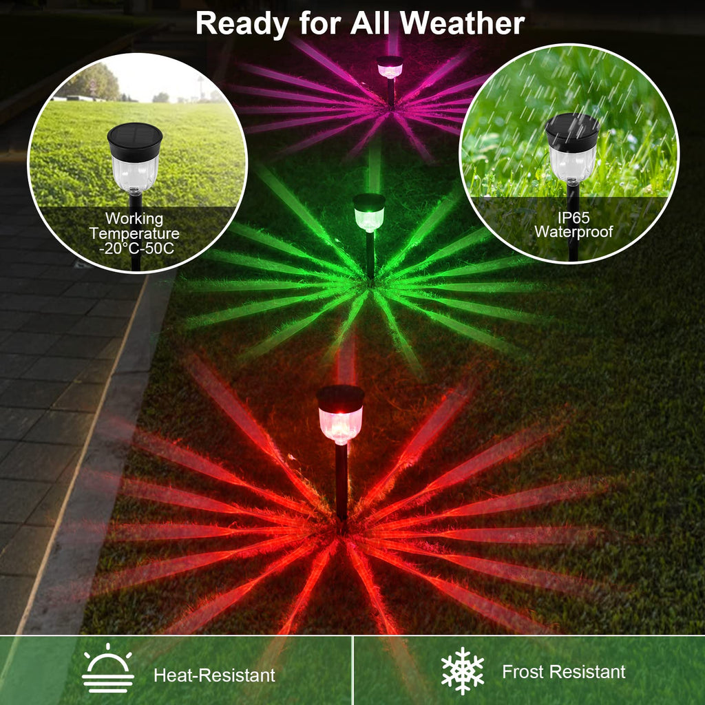 Solar Outdoor Path Lights, Color Changing Waterproof IP65 Auto On/Off Solar Landscape Pathway LED Lights for Back