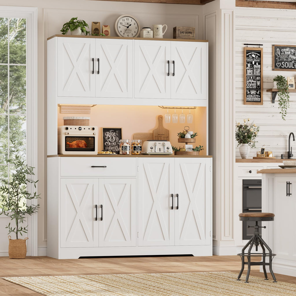 55" W Kitchen Pantry Storage Cabinet, 72" Tall Hutch Cabinet, White