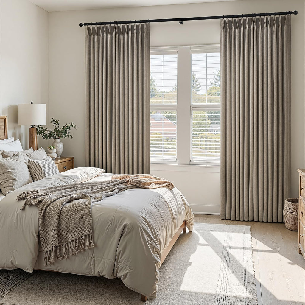105 Inches Length Pinch Pleated Linen Curtains 2 Panels Burlywood