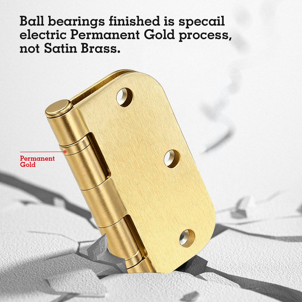 Rounded Door Hinges Brushed Brass 3.5 Inch 5/8" Gold Lasting Mute