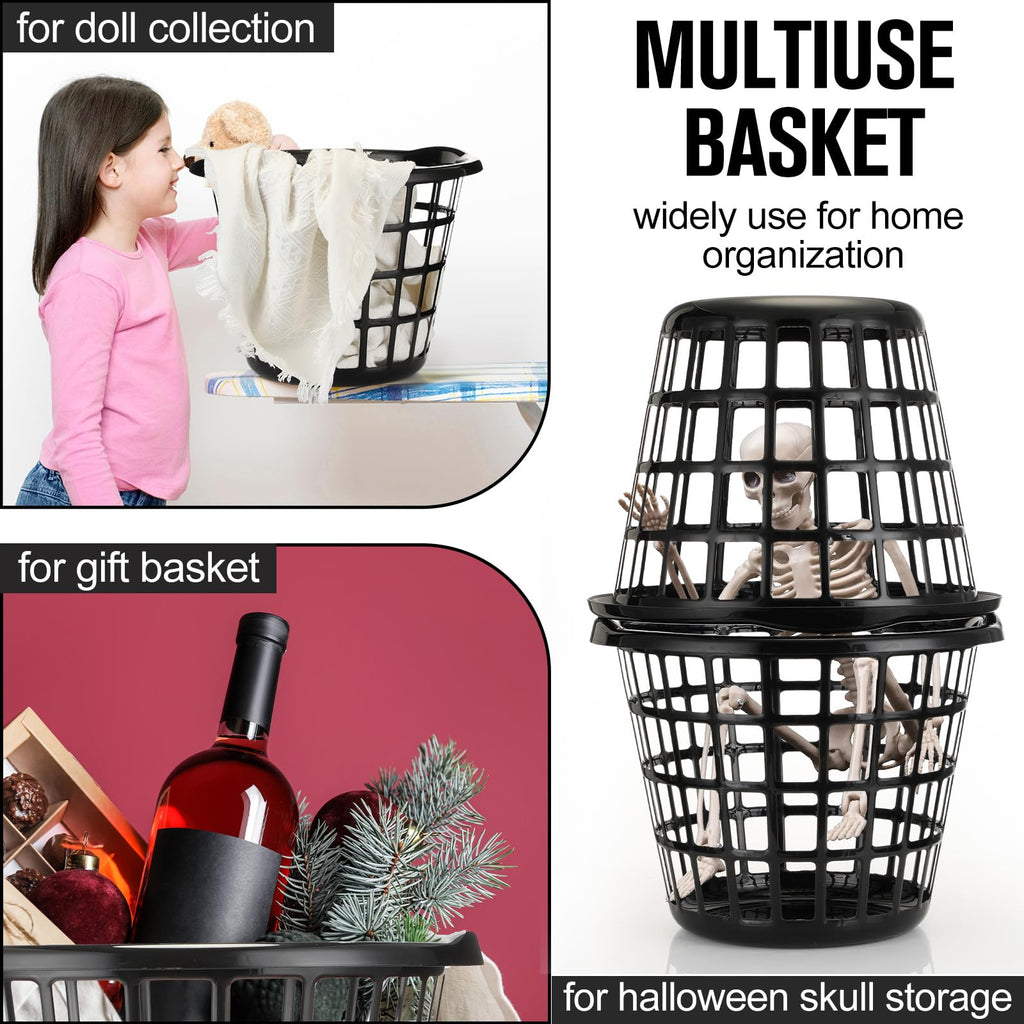 8 Pcs Black Plastic Round Laundry Baskets with Easy Carry Handles