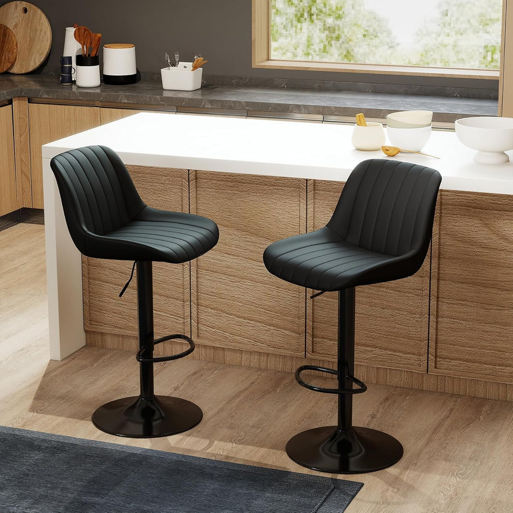 Bar Stools Set of 3, Swivel Counter Height Barstools with Back, Adjustable PU Leather Bar Chairs, Modern Armless