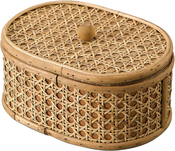 Rattan Decorative Box with Lid, Small Oval Box for Storage