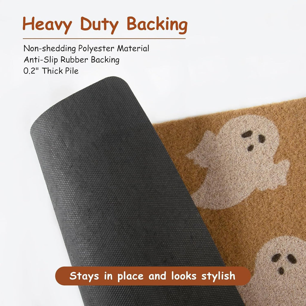 Halloween Door Mat Fall Decor Combo Set + Buffalo Plaid Checkered Rug Fall Washable Outdoor Rug 3'x5' Autumn Layered