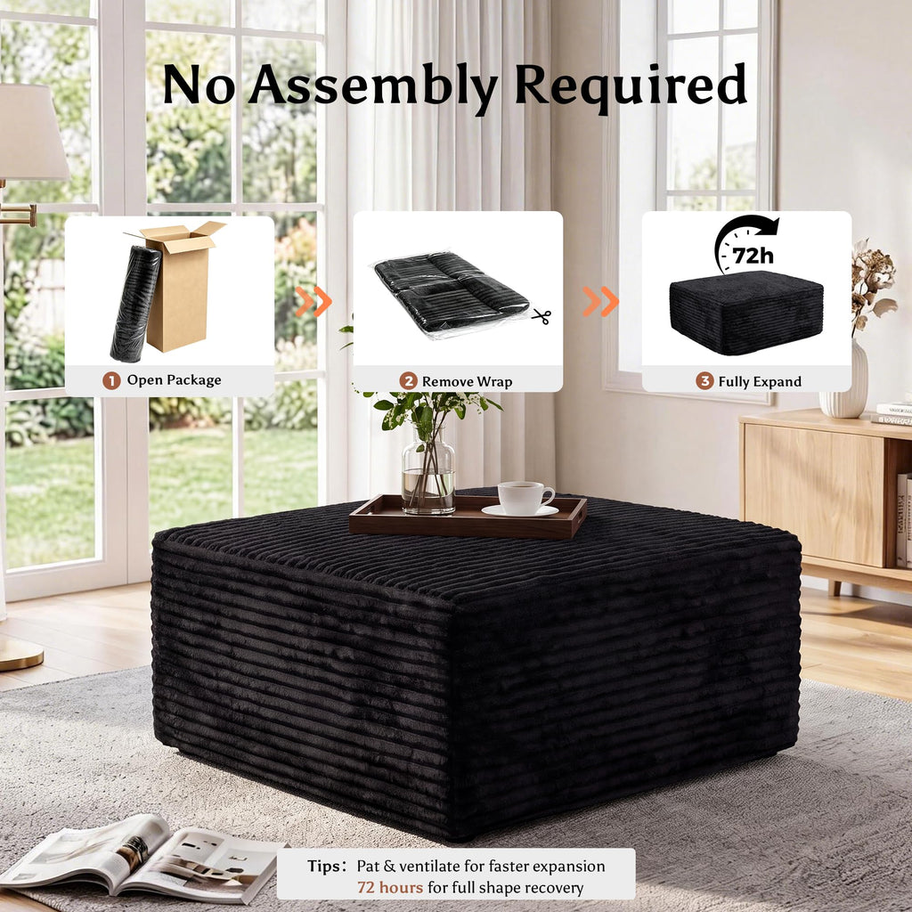 Boneless Ottoman for Couch, Corduroy Cloud Ottoman, Oversized Square Large Pouf Foot Rest, Modular Sectional Sofa