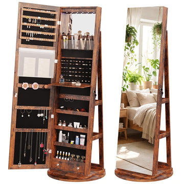 360° Swivel Jewelry Cabinet with Light, Lockable Full Length Mirror