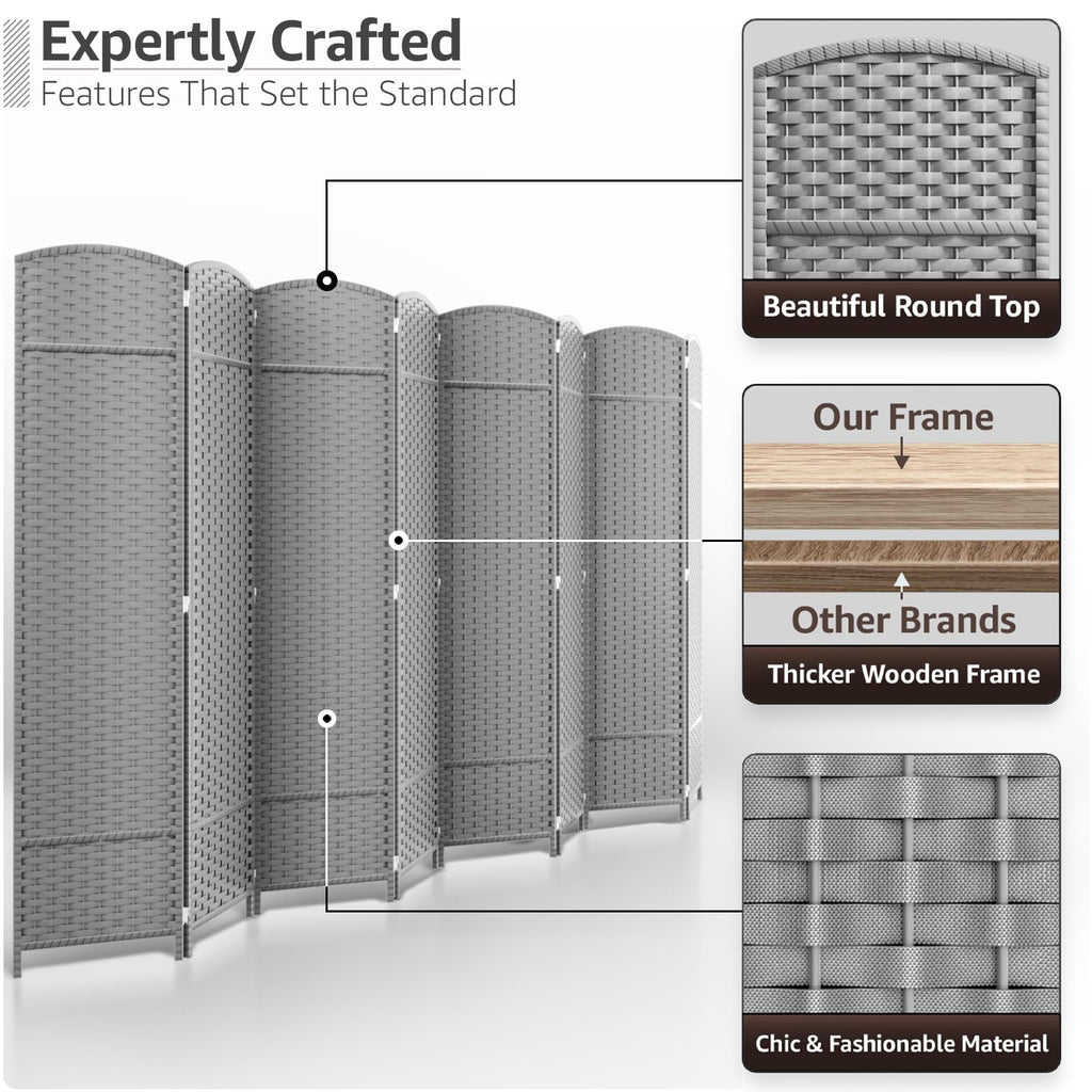 Foldable Room Divider, Mesh Privacy Screen (8 Panel, Light Gray)