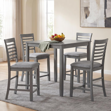 5 Piece Counter Height Dining Table Set, Farmhouse Wooden Dinner Table Set for 4, 34.5" Square Table & 4 Ladder Back