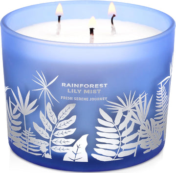Large 3-Wick Soy Scented Candle, Rainforest Lily Mist, Fresh Rain, 14.5 Oz - Set of 145