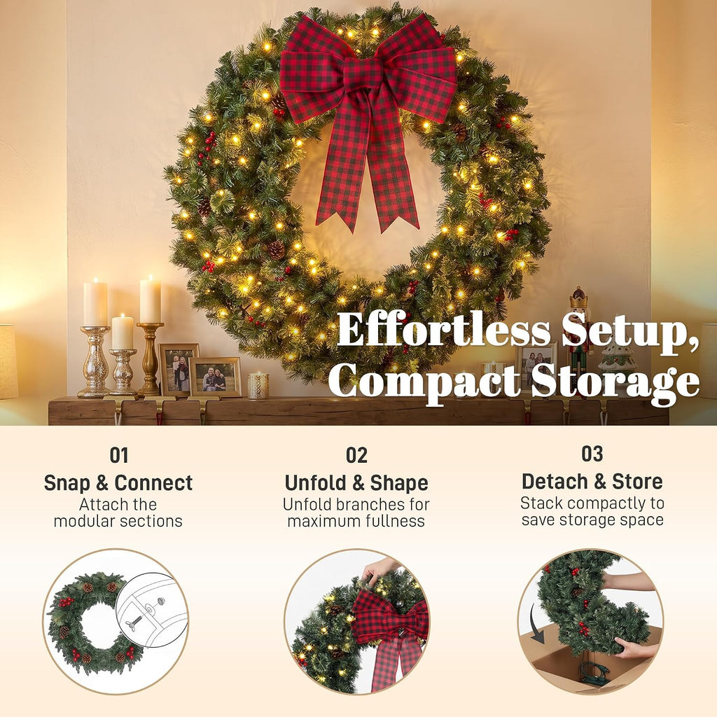 36 in Pre-Lit Crestwood Spruce Artificial Christmas Wreath, Green